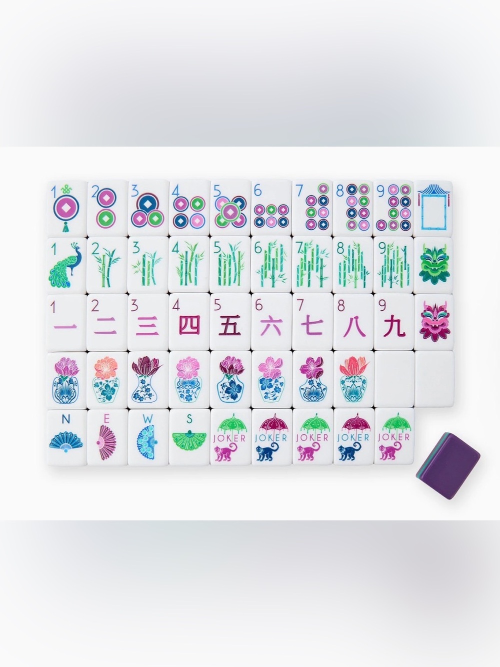 NEW American Mahjong 4 Layer Tile Set — White Tiles with Purple Backs
